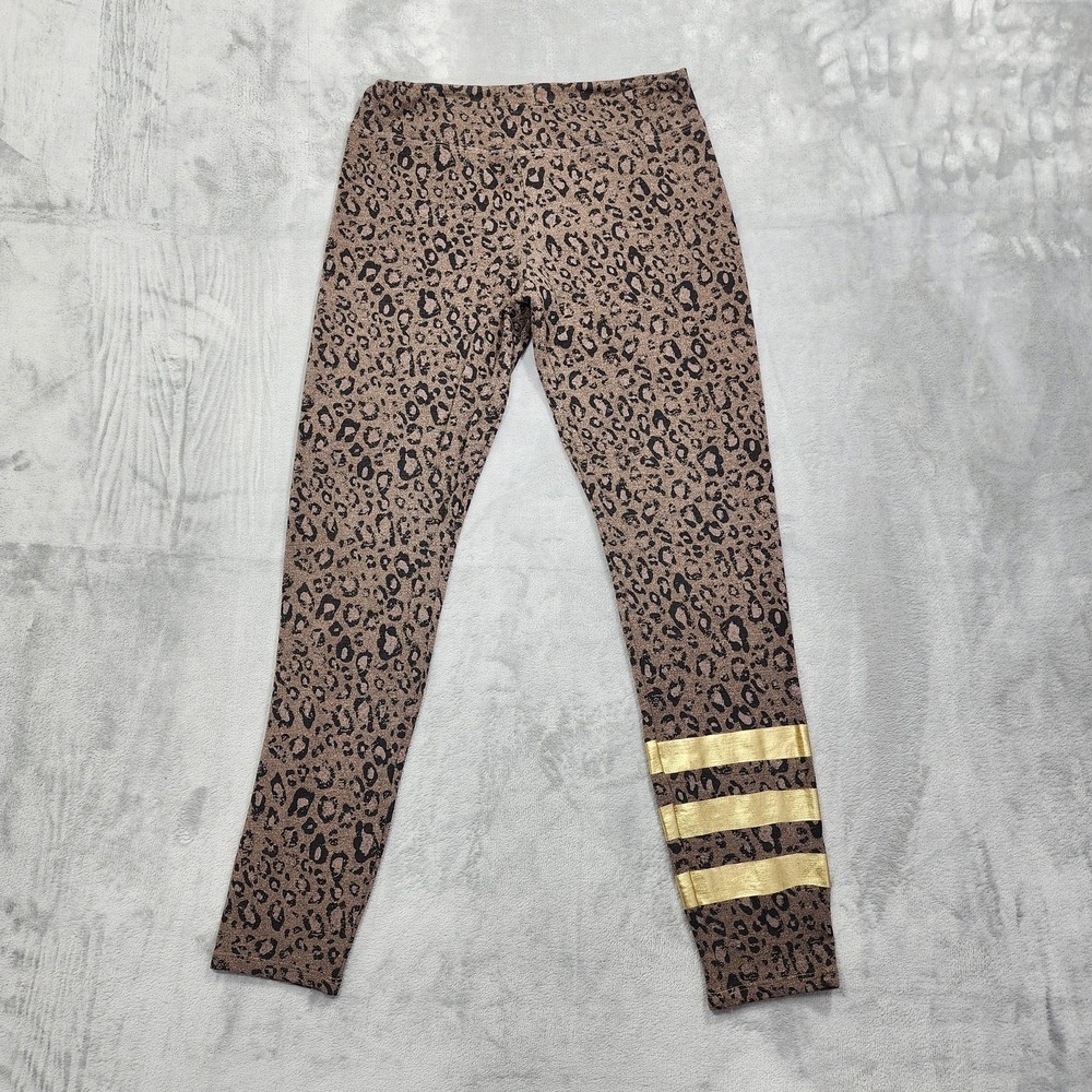 Sundry Leggings Womens 3 L/12 Brown Gold Foil Stripe Leopard Print Ankle Stretch